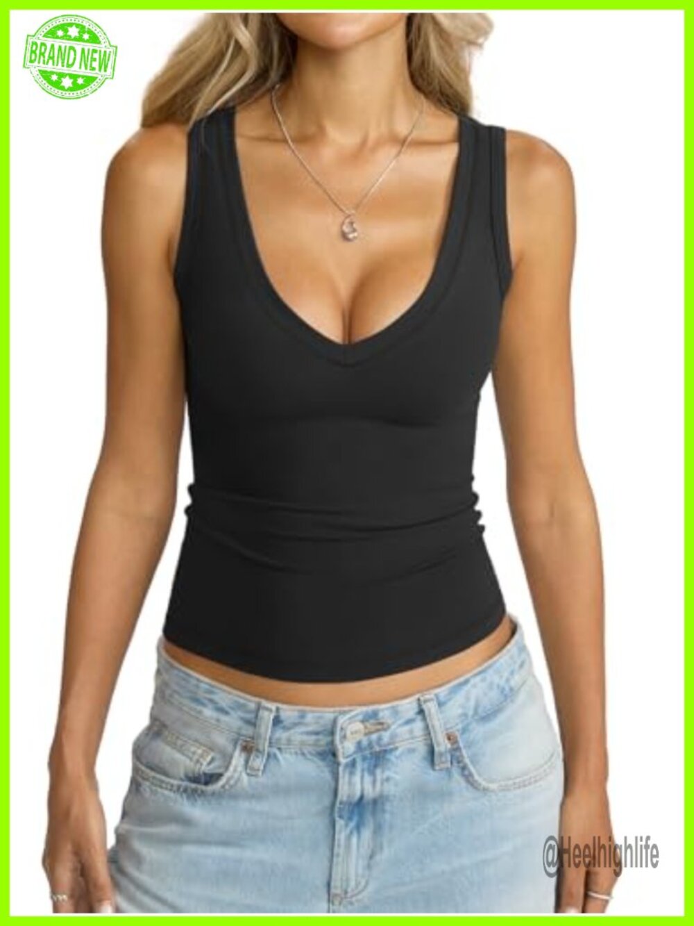 Womens Deep V Neck Tank Top Sleeveless Slim Fit Stretch Summer Shirt
